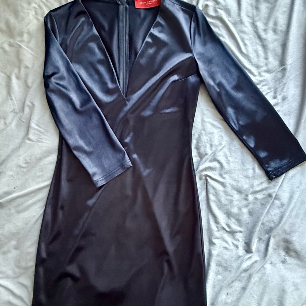 AKIRA Chicago Red Label Navy Satin Dress – Size Large, New Without Tags